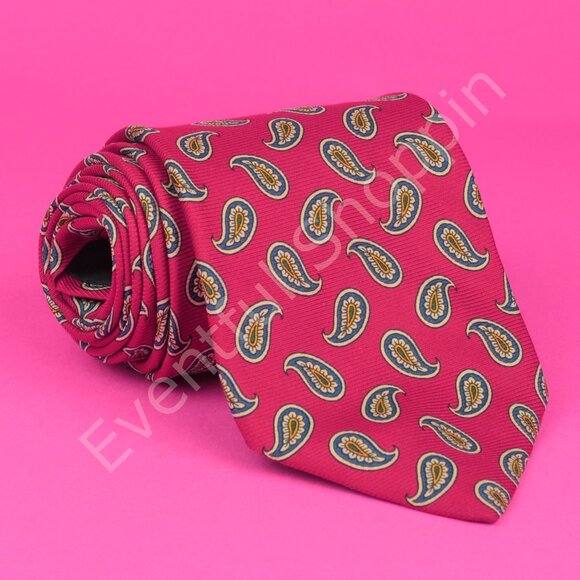 Vintage Brooks Brothers Tie Mens Red Silk Teardrop Paisley Makers Grosgrain - Picture 1 of 3